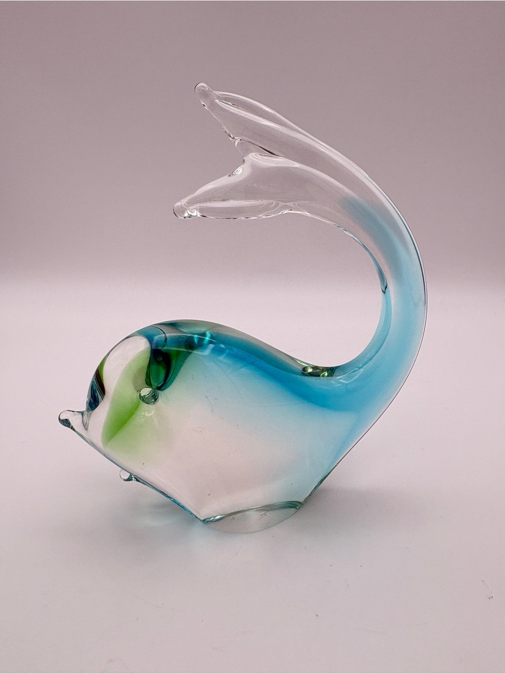 Vtg Signed Chalet Canada Art Glass Whale Figurine Blue Green Clear MCM